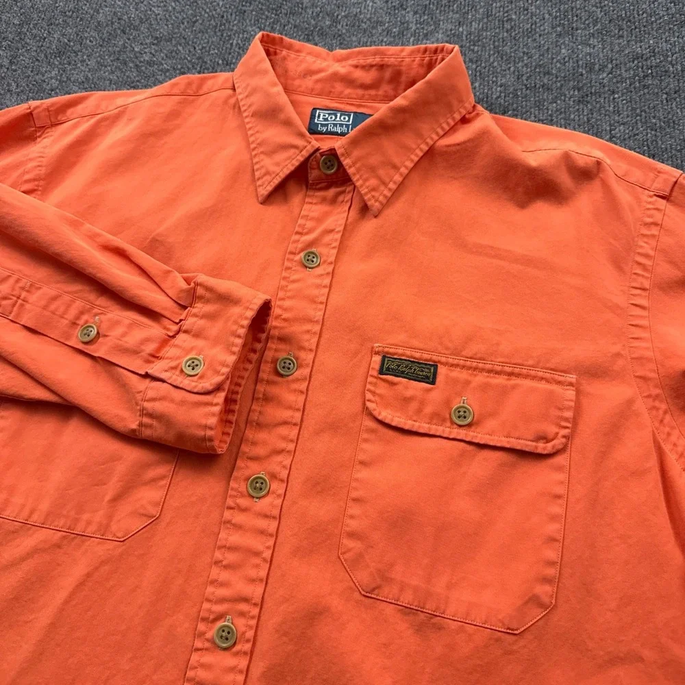 Polo Ralph Lauren Button Down Men XXL Orange Long Sleeve Utility Twill Shirt